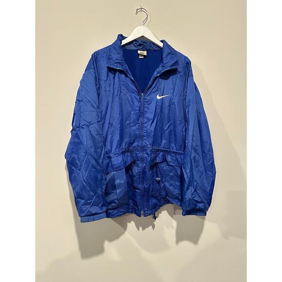 Nike Mens Large Blue and White Vintage Windbreaker Jacket FLAWED - Picture 1 of 13